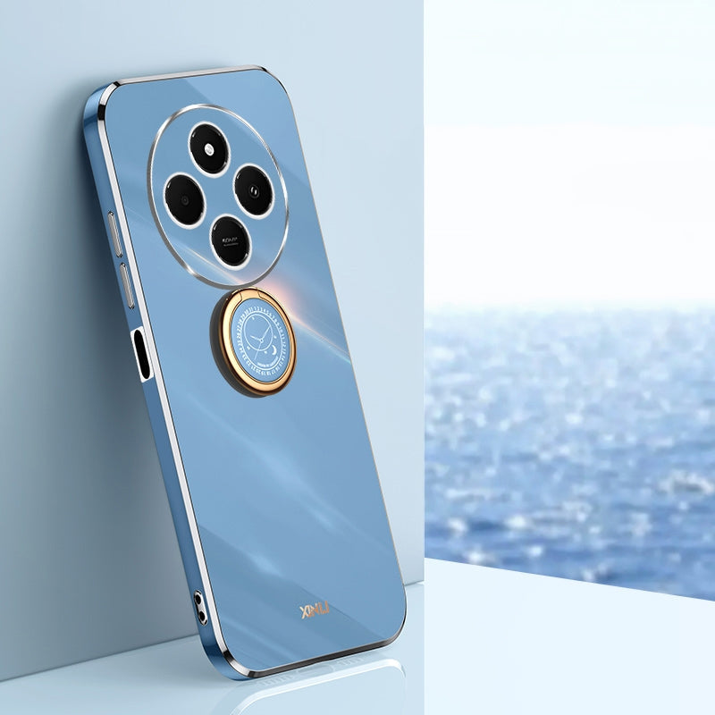 For Redmi 14C 4G XINLI Straight Edge 6D Electroplate TPU Phone Case with Ring Holder(Celestial Blue)
