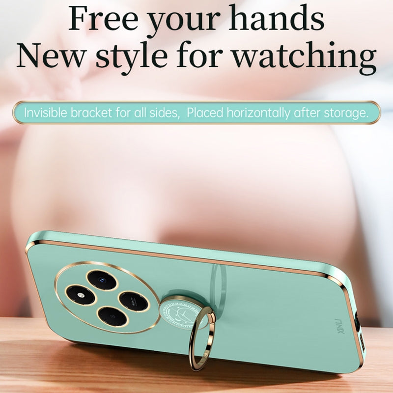 For Redmi 14C 4G XINLI Straight Edge 6D Electroplate TPU Phone Case with Ring Holder(Mint Green)