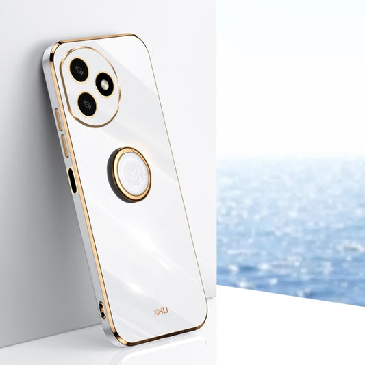 For Honor X50i+ 5G XINLI Straight Edge 6D Electroplate TPU Phone Case with Ring Holder(White)