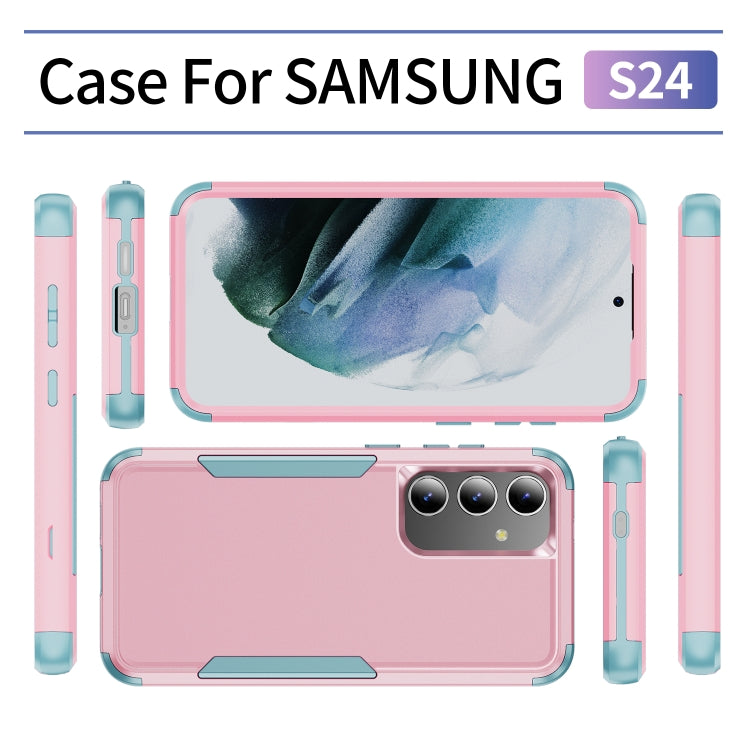 For Samsung Galaxy S24 5G TPU + PC Shockproof Protective Phone Case(Pink + Grey Green)