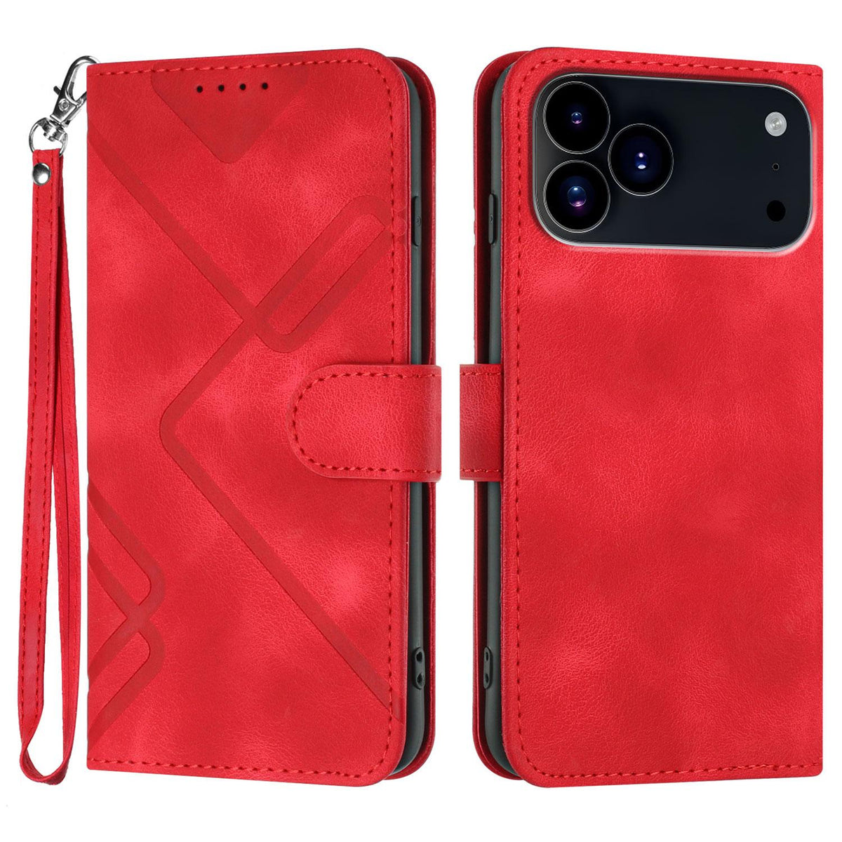 Compatible with iPhone 18 Pro Max & 17 Pro Max Line Pattern Skin Feel Leather Phone Case - Red