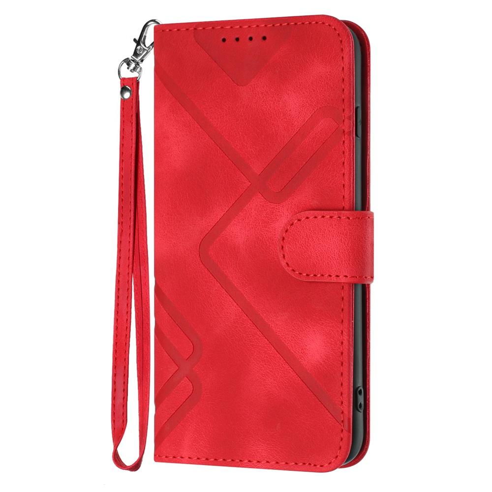 Compatible with iPhone 18 Pro Max & 17 Pro Max Line Pattern Skin Feel Leather Phone Case - Red