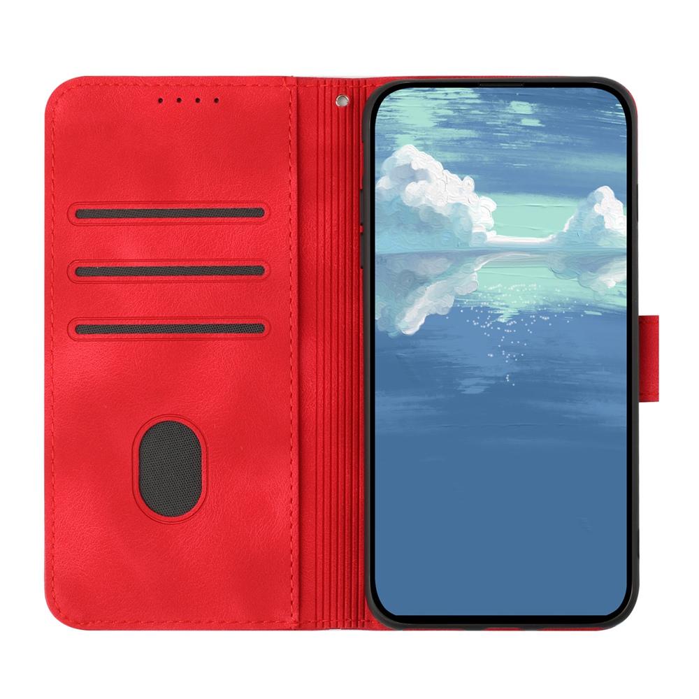 Compatible with iPhone 18 Pro Max & 17 Pro Max Line Pattern Skin Feel Leather Phone Case - Red