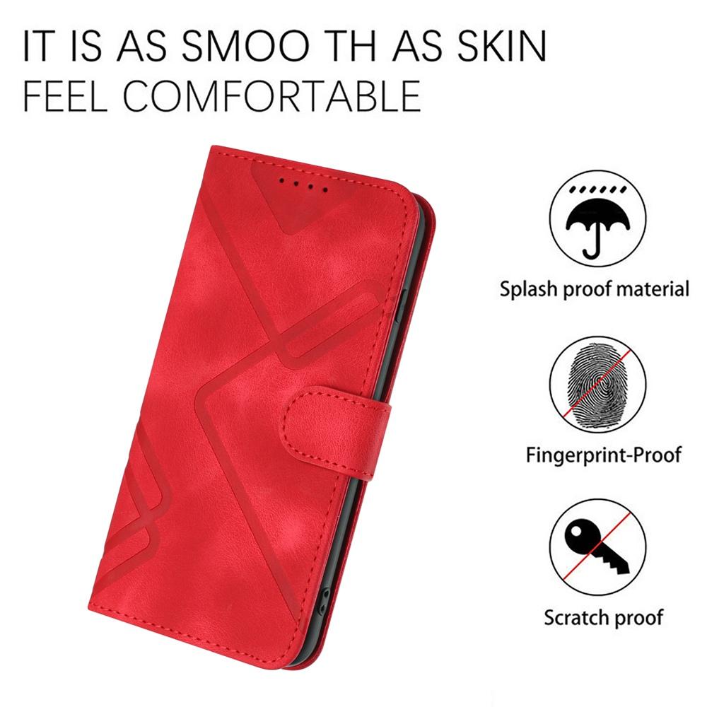 Compatible with iPhone 18 Pro Max & 17 Pro Max Line Pattern Skin Feel Leather Phone Case - Red