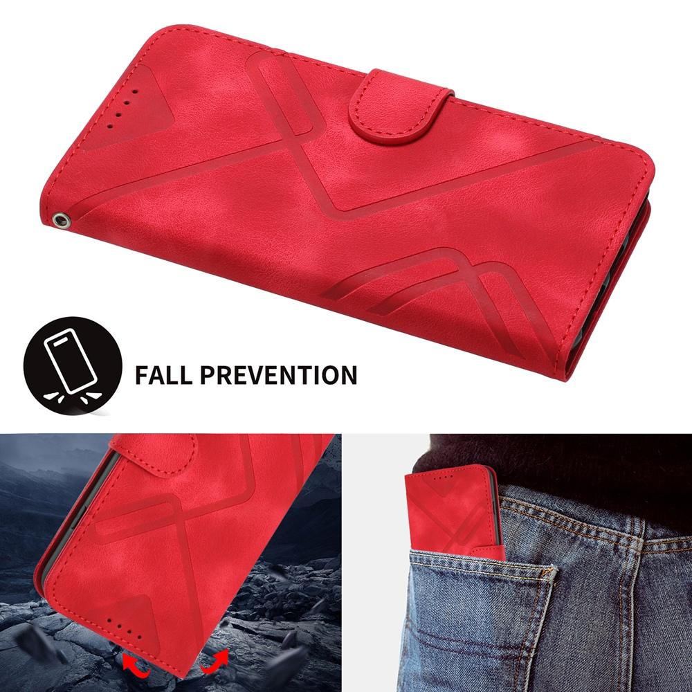 Compatible with iPhone 18 Pro Max & 17 Pro Max Line Pattern Skin Feel Leather Phone Case - Red