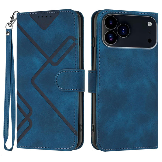 Compatible with iPhone 18 Pro Max & 17 Pro Max Line Pattern Skin Feel Leather Phone Case - Royal Blue