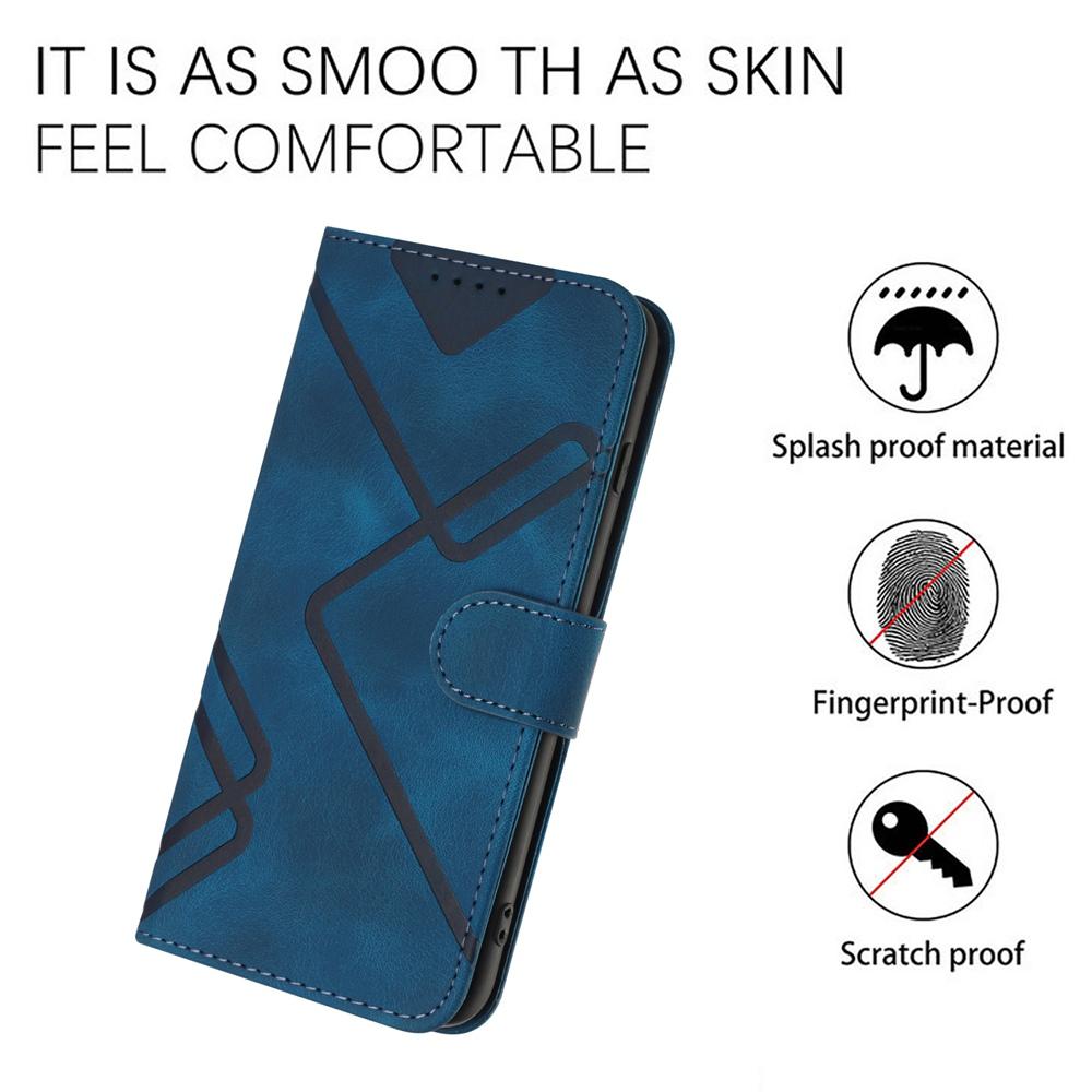 Compatible with iPhone 18 Pro Max & 17 Pro Max Line Pattern Skin Feel Leather Phone Case - Royal Blue