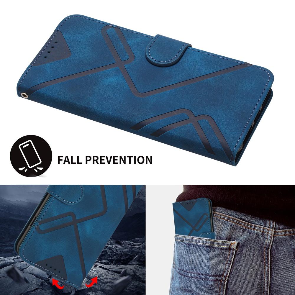 Compatible with iPhone 18 Pro Max & 17 Pro Max Line Pattern Skin Feel Leather Phone Case - Royal Blue