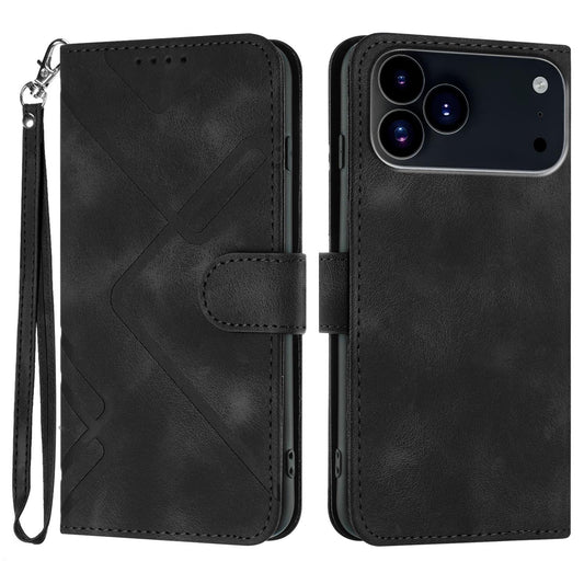 Compatible with iPhone 18 Pro Max & 17 Pro Max Line Pattern Skin Feel Leather Phone Case - Black