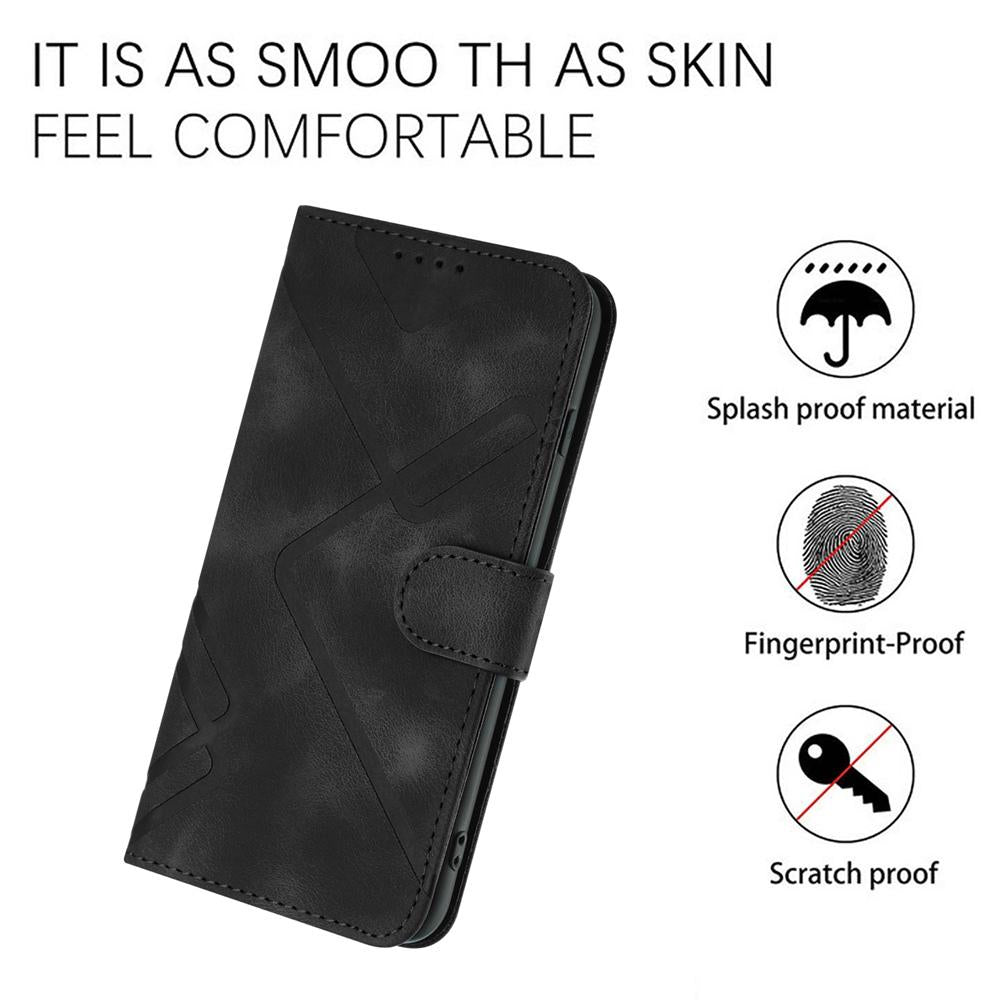 Compatible with iPhone 18 Pro Max & 17 Pro Max Line Pattern Skin Feel Leather Phone Case - Black