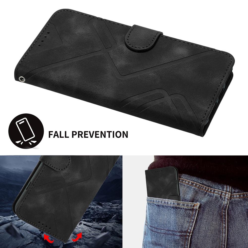 Compatible with iPhone 18 Pro Max & 17 Pro Max Line Pattern Skin Feel Leather Phone Case - Black