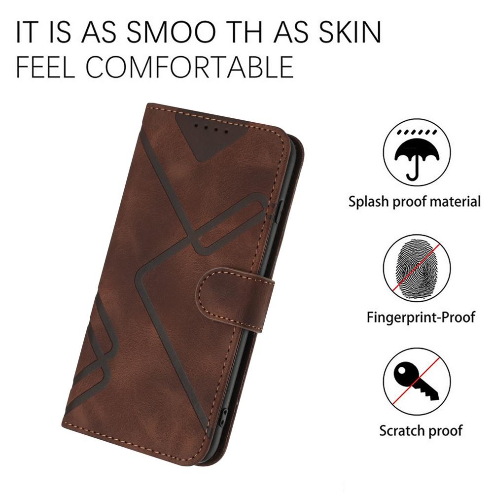 Compatible with iPhone 18 Pro Max & 17 Pro Max Line Pattern Skin Feel Leather Phone Case - Coffee
