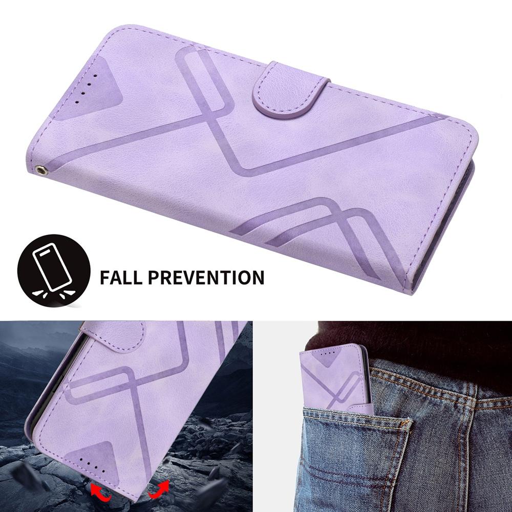Compatible with iPhone 18 Pro Max & 17 Pro Max Line Pattern Skin Feel Leather Phone Case - Light Purple