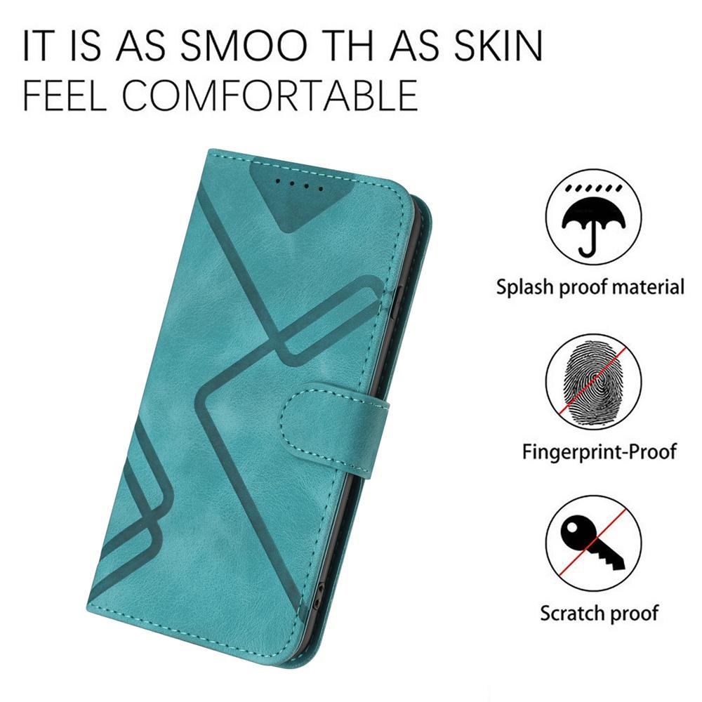 Compatible with iPhone 18 Pro Max & 17 Pro Max Line Pattern Skin Feel Leather Phone Case - Light Blue