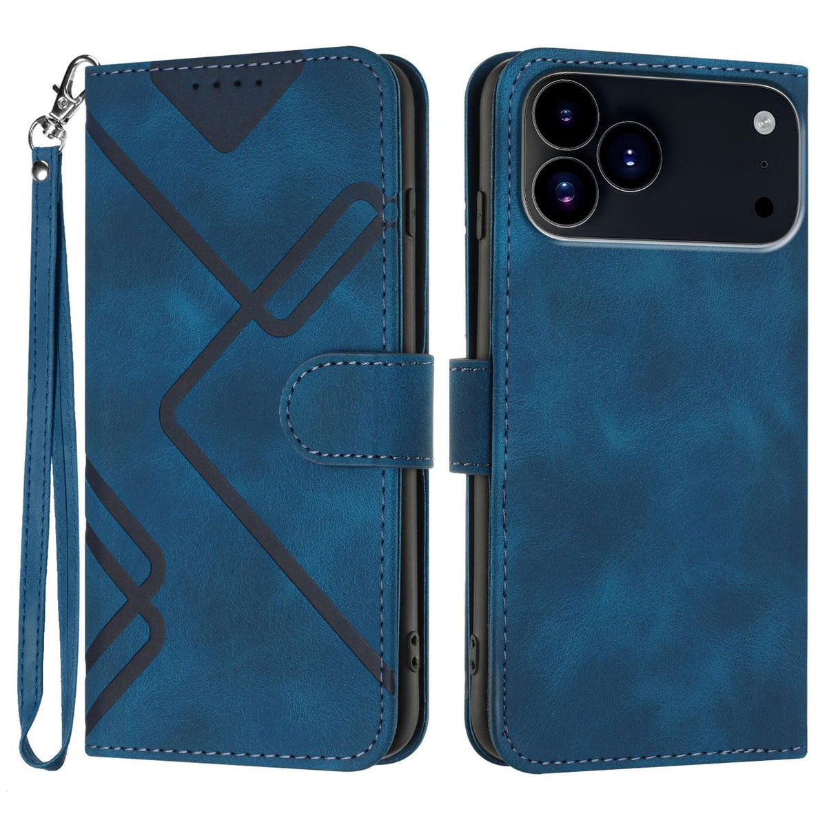 Compatible with iPhone 18 Pro & 17 Pro Line Pattern Skin Feel Leather Phone Case - Royal Blue