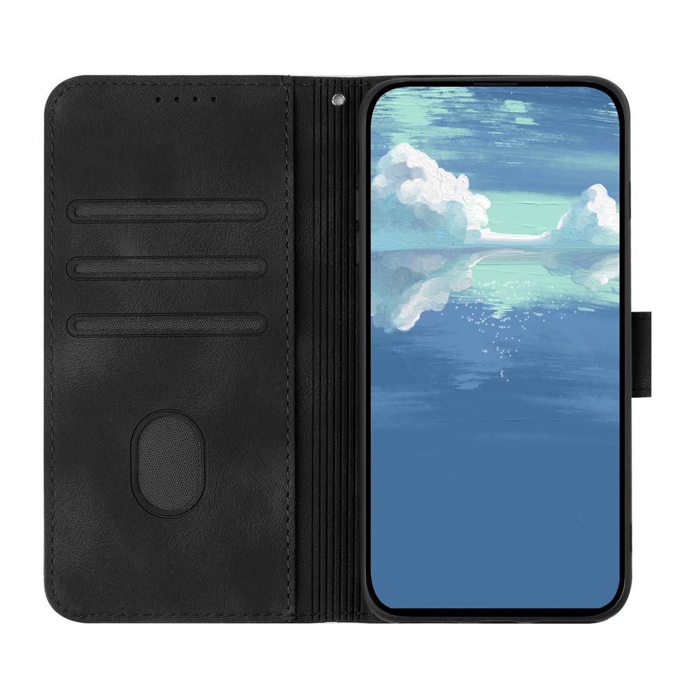 Compatible with iPhone 18 Pro & 17 Pro Line Pattern Skin Feel Leather Phone Case - Black