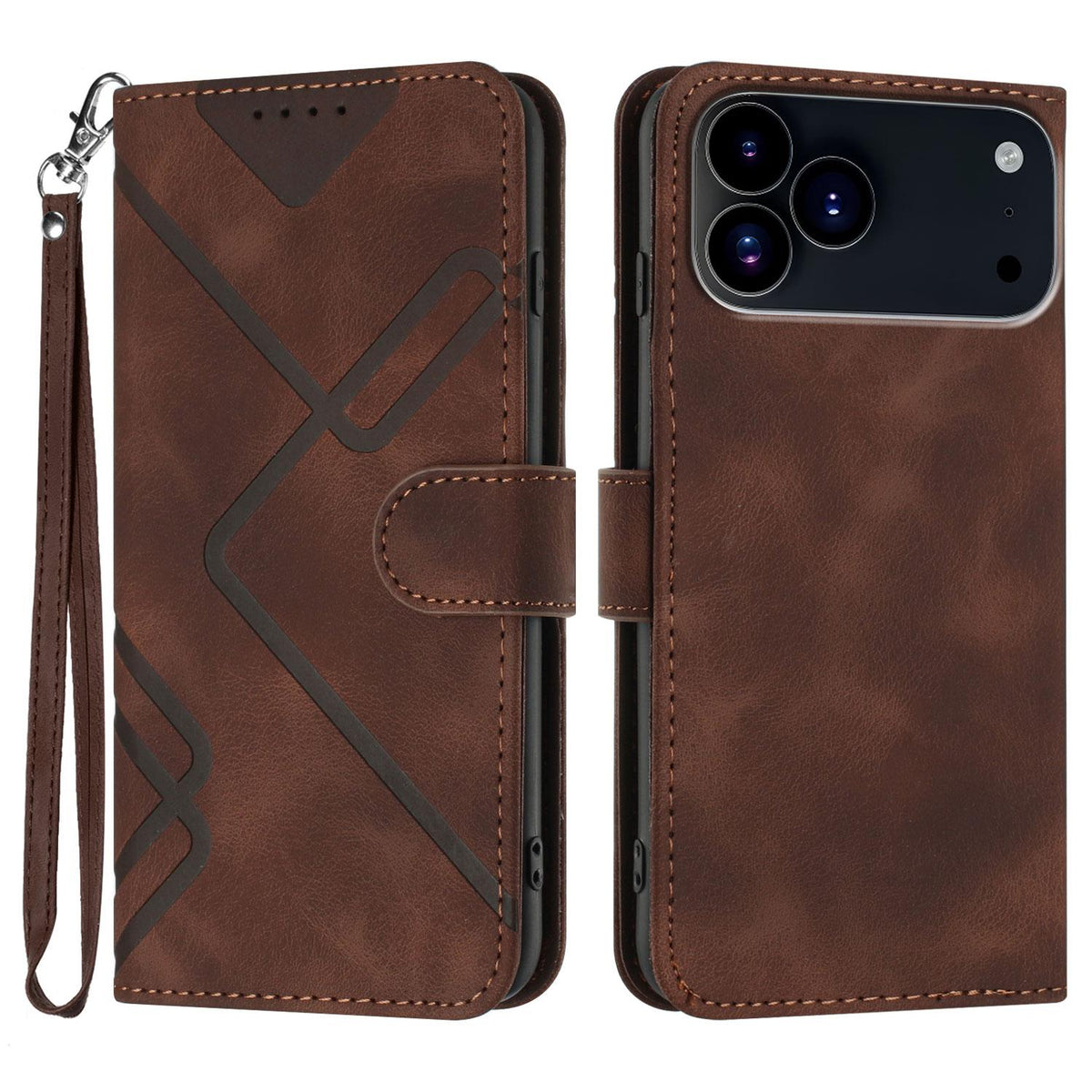 Compatible with iPhone 18 Pro & 17 Pro Line Pattern Skin Feel Leather Phone Case - Coffee
