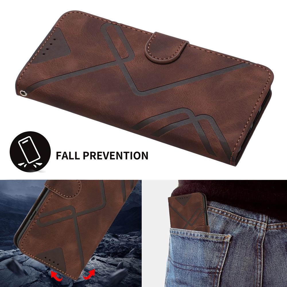 Compatible with iPhone 18 Pro & 17 Pro Line Pattern Skin Feel Leather Phone Case - Coffee