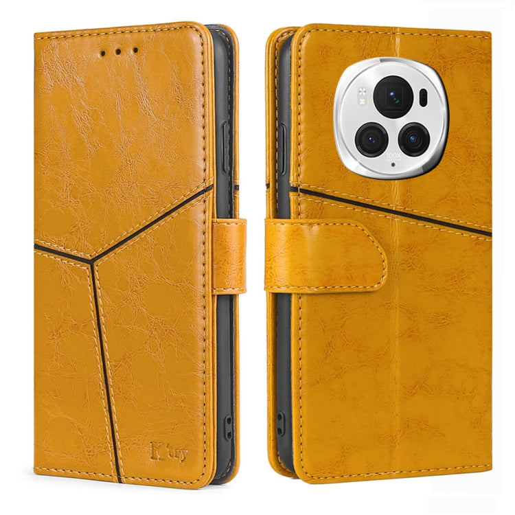 For Honor Magic6 Pro Geometric Stitching Leather Phone Case(Yellow)