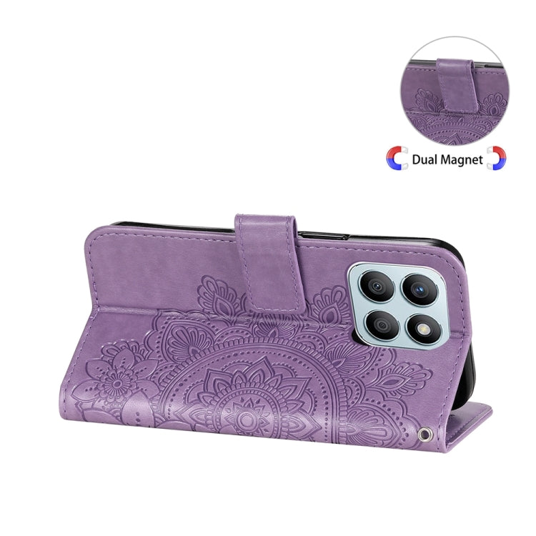 For Honor X8b 7-petal Flowers Embossing Leather Phone Case(Light Purple)