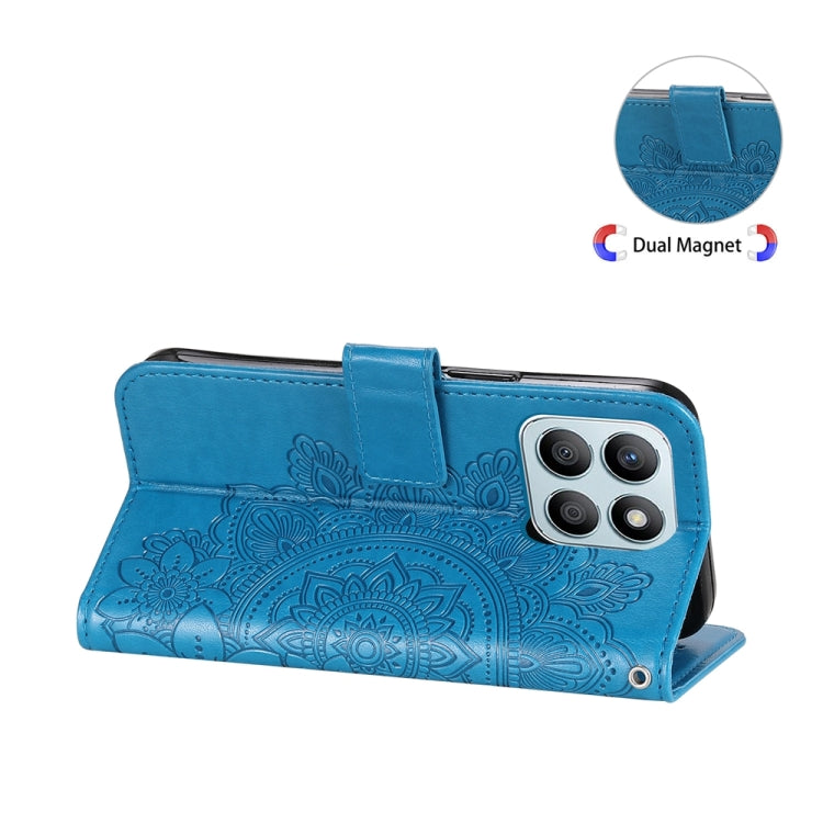 For Honor X8b 7-petal Flowers Embossing Leather Phone Case(Blue)