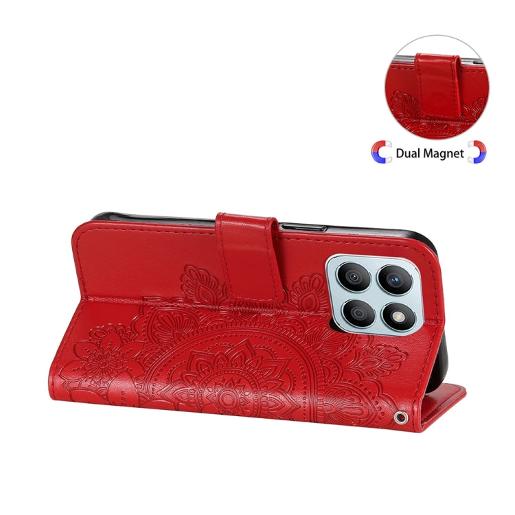 For Honor X8b 7-petal Flowers Embossing Leather Phone Case(Red)