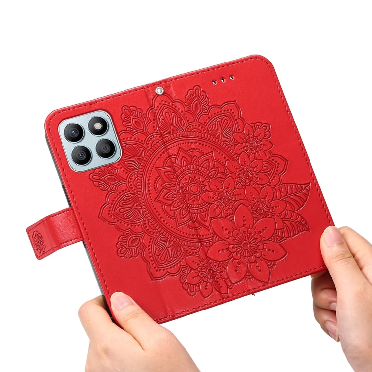 For Honor X8b 7-petal Flowers Embossing Leather Phone Case(Red)