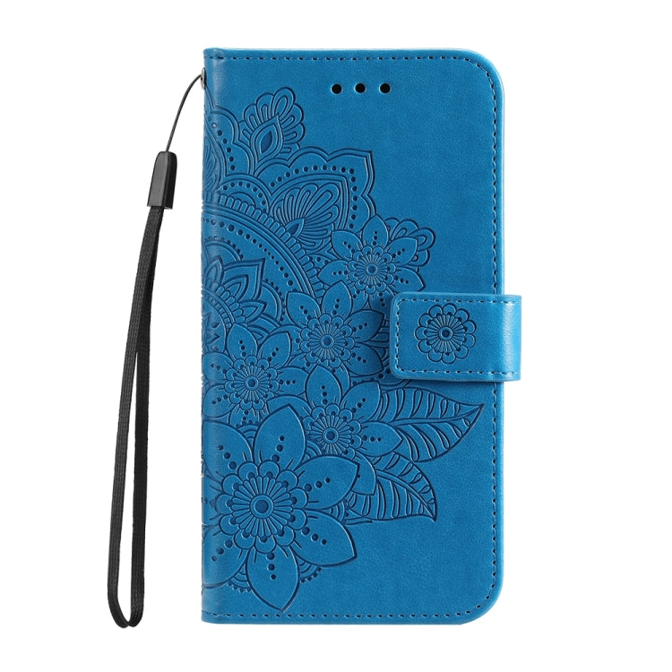 For Honor 90 GT 7-petal Flowers Embossing Leather Phone Case(Blue)