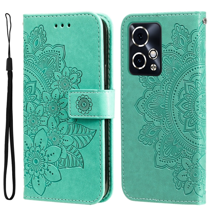 For Honor 90 GT 7-petal Flowers Embossing Leather Phone Case(Green)
