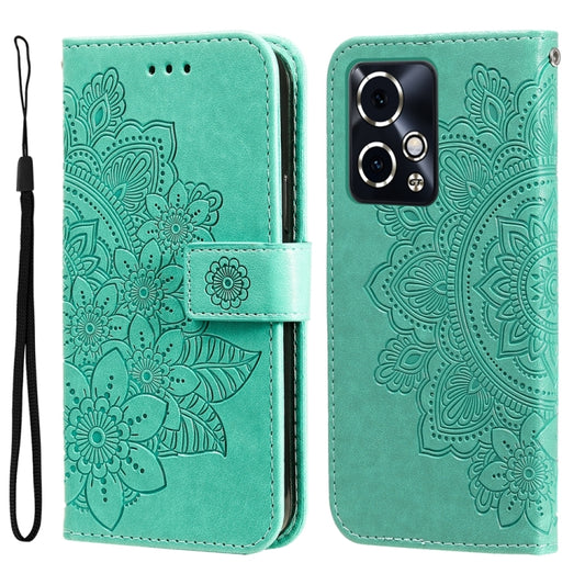 For Honor 90 GT 7-petal Flowers Embossing Leather Phone Case(Green)