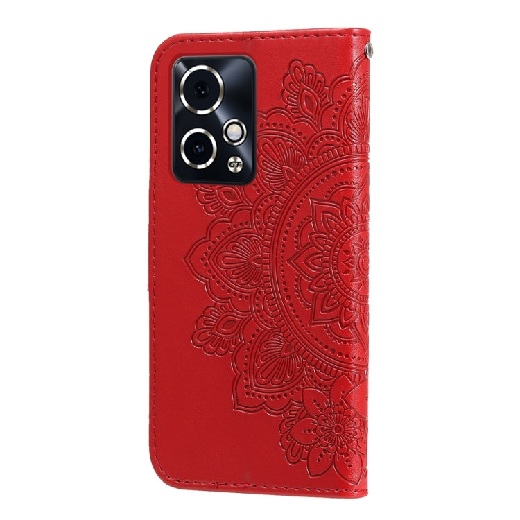 For Honor 90 GT 7-petal Flowers Embossing Leather Phone Case(Red)