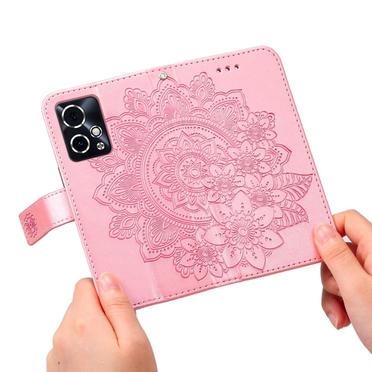 For Honor 90 GT 7-petal Flowers Embossing Leather Phone Case(Rose Gold)