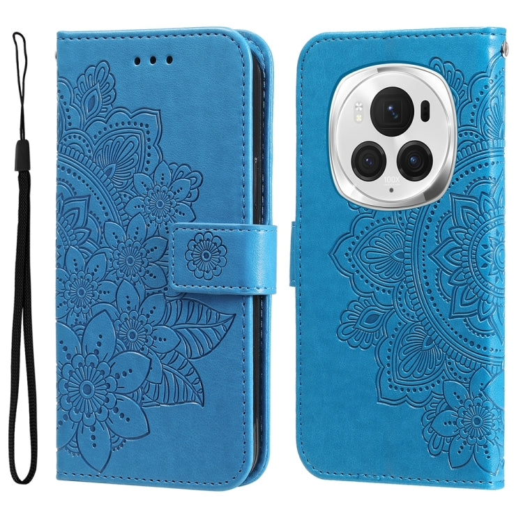 For Honor Magic6 Pro 7-petal Flowers Embossing Leather Phone Case(Blue)
