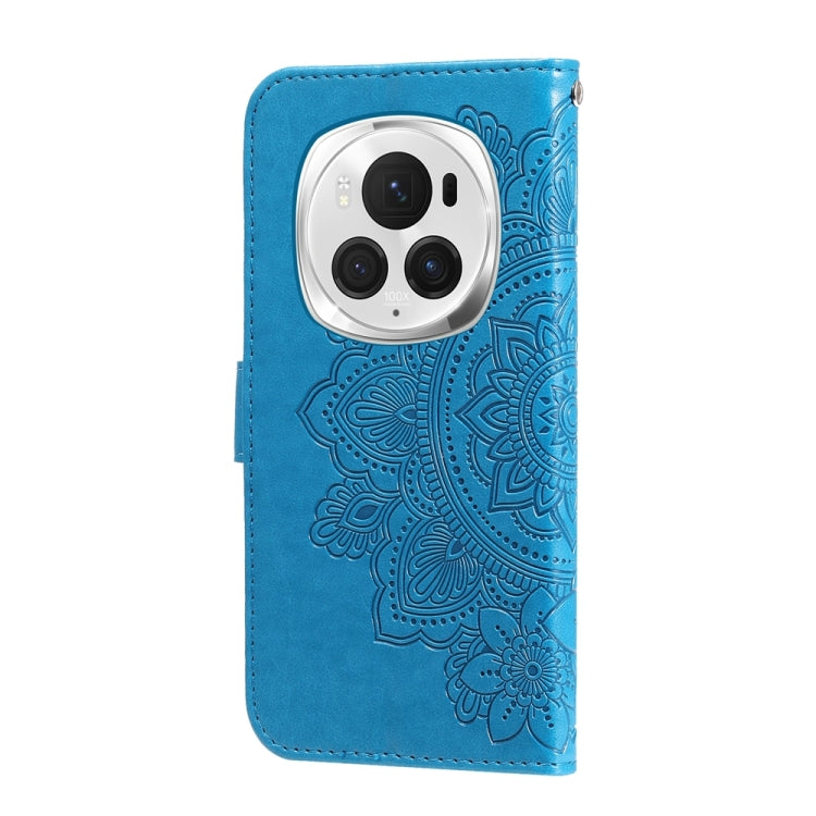 For Honor Magic6 Pro 7-petal Flowers Embossing Leather Phone Case(Blue)