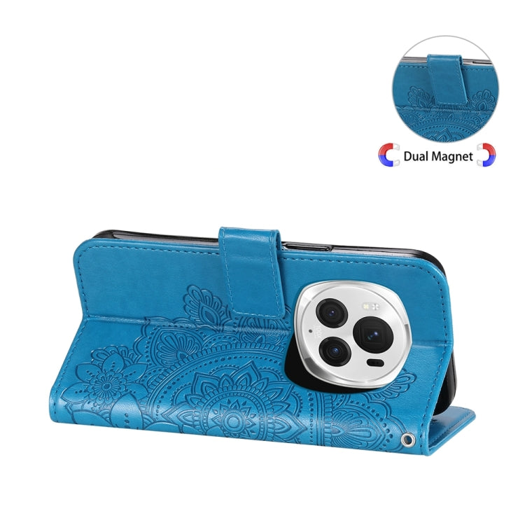 For Honor Magic6 Pro 7-petal Flowers Embossing Leather Phone Case(Blue)