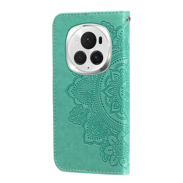 For Honor Magic6 Pro 7-petal Flowers Embossing Leather Phone Case(Green)