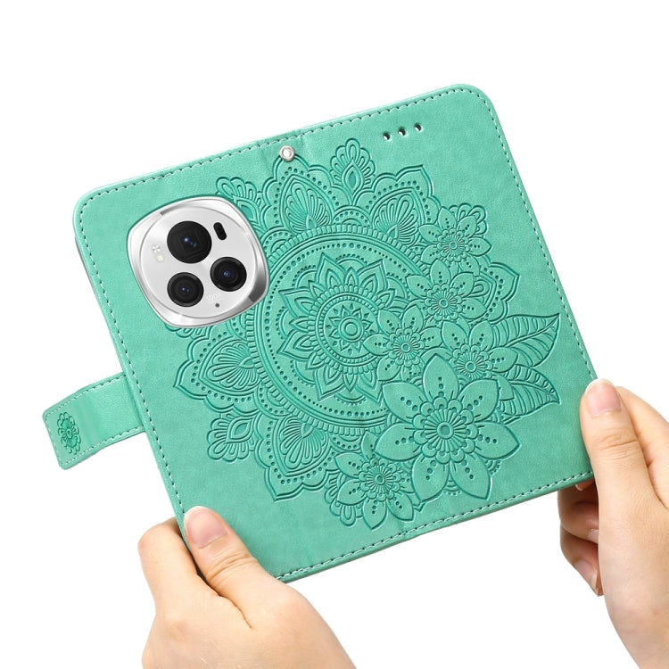 For Honor Magic6 Pro 7-petal Flowers Embossing Leather Phone Case(Green)