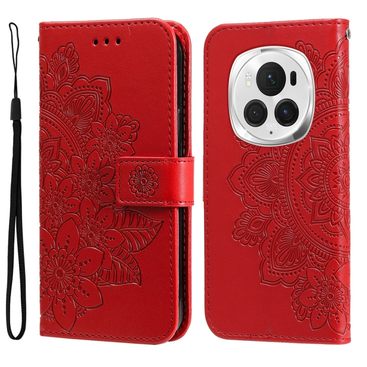 For Honor Magic6 Pro 7-petal Flowers Embossing Leather Phone Case(Red)
