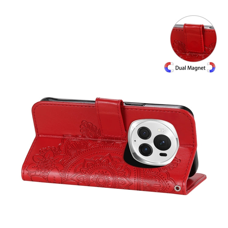 For Honor Magic6 Pro 7-petal Flowers Embossing Leather Phone Case(Red)