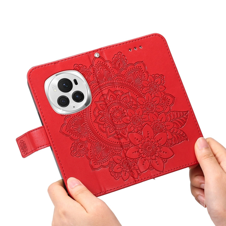For Honor Magic6 Pro 7-petal Flowers Embossing Leather Phone Case(Red)