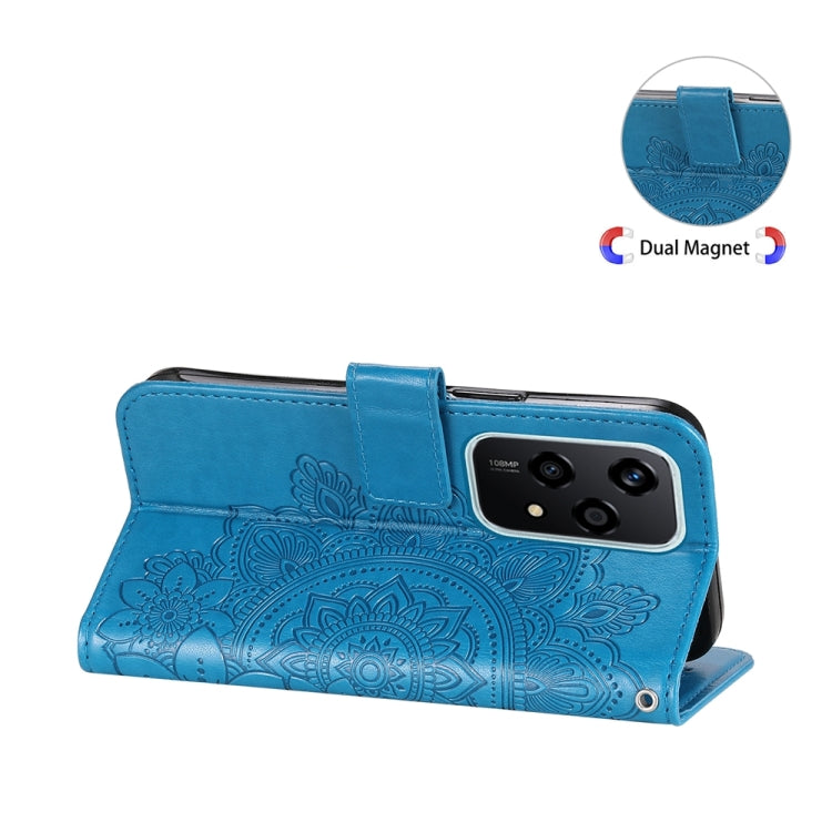 For Honor 200 Lite 5G Global 7-petal Flowers Embossing Leather Phone Case(Blue)