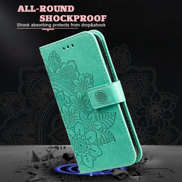 For Honor 200 Lite 5G Global 7-petal Flowers Embossing Leather Phone Case(Green)