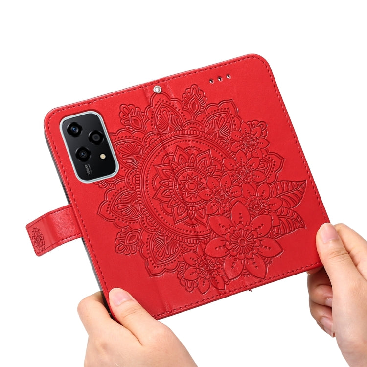 For Honor 200 Lite 5G Global 7-petal Flowers Embossing Leather Phone Case(Red)