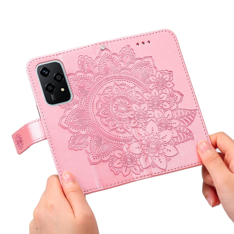 For Honor 200 Lite 5G Global 7-petal Flowers Embossing Leather Phone Case(Rose Gold)
