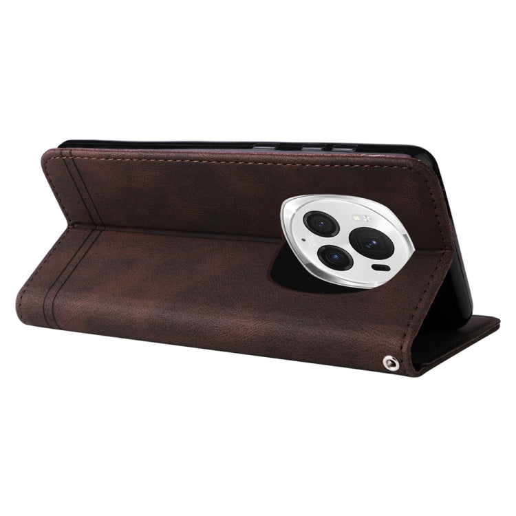 For Honor Magic6 Pro Skin Feel Life Tree Metal Button Leather Phone Case(Brown)