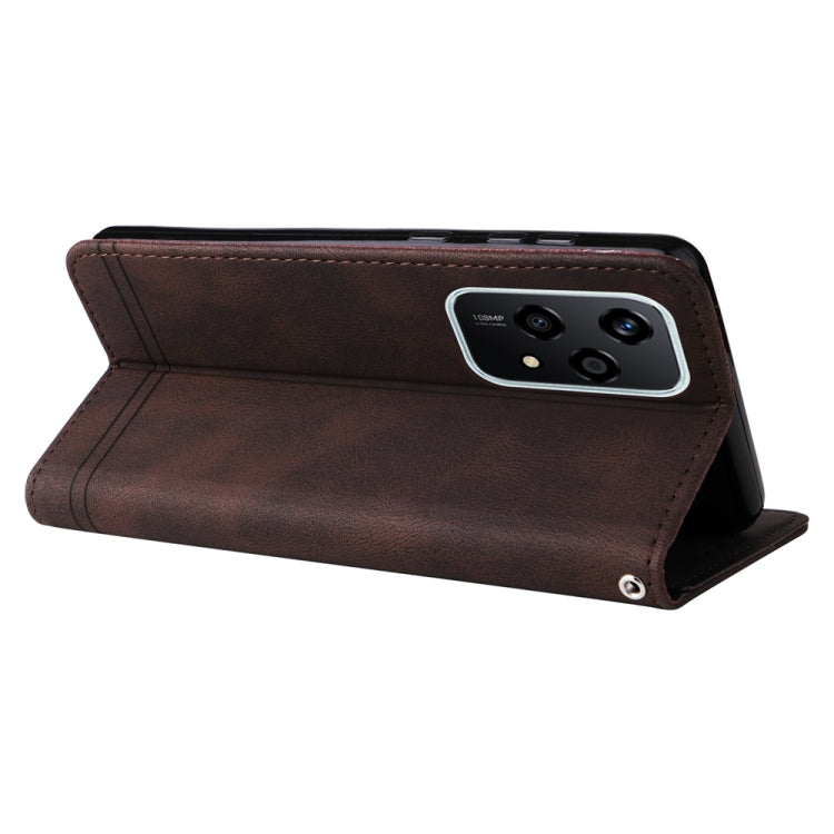 For Honor 200 Lite 5G Global Skin Feel Life Tree Metal Button Leather Phone Case(Brown)