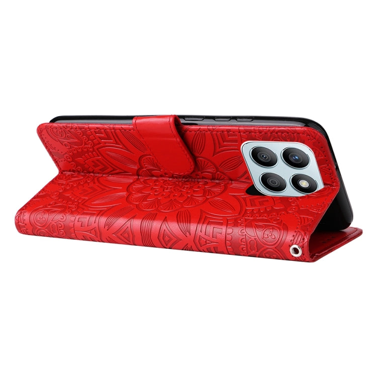 For Honor X8b Embossed Sunflower Leather Phone Case(Red)