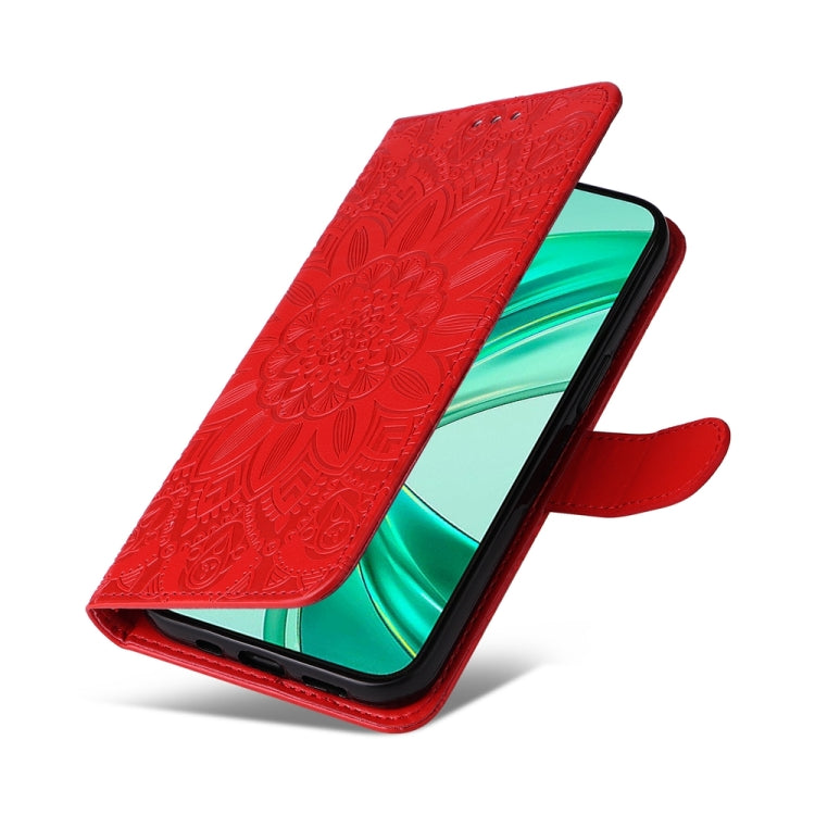 For Honor X8b Embossed Sunflower Leather Phone Case(Red)