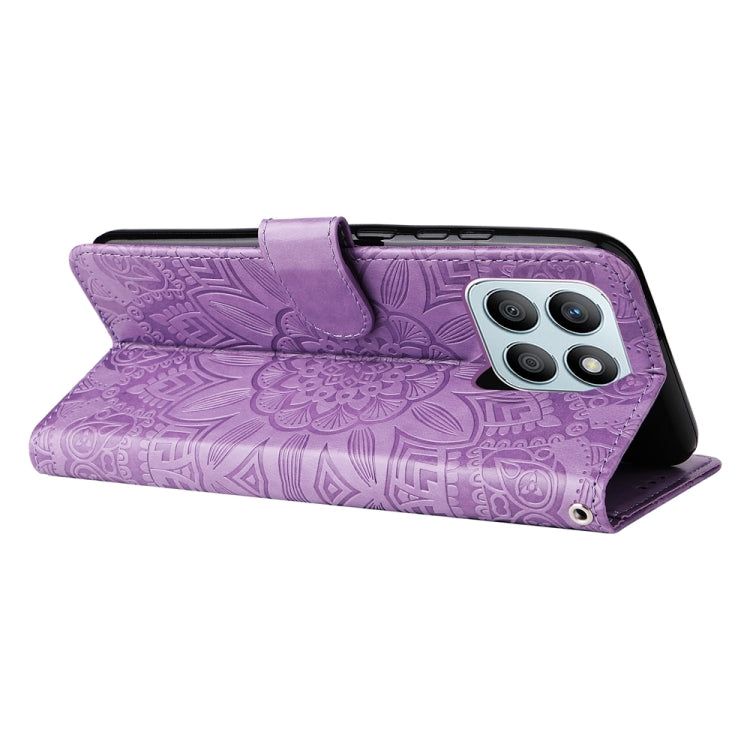 For Honor X8b Embossed Sunflower Leather Phone Case(Purple)
