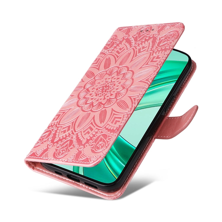 For Honor X8b Embossed Sunflower Leather Phone Case(Rose Gold)
